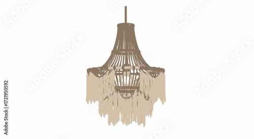 Elegant chandelier with decorative pendants casts light and shadow softly
