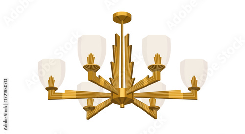 Elegant gold chandelier with symmetrical design on a plain background
