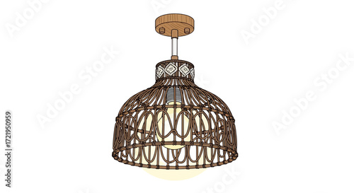 Elegant Rattan Pendant Lamp with Modern Geometric and Woven Design
