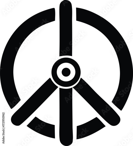 Iconic peace symbol with modern turbine elements captures global harmony and sustainable energy aspirations