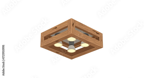 Elegant wooden cube ceiling lamp with four lights in a modern design