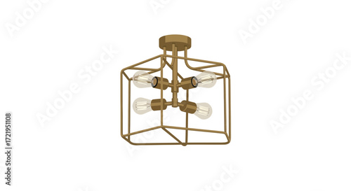 Geometric brass finish pendant lamp with exposed bulbs illustration