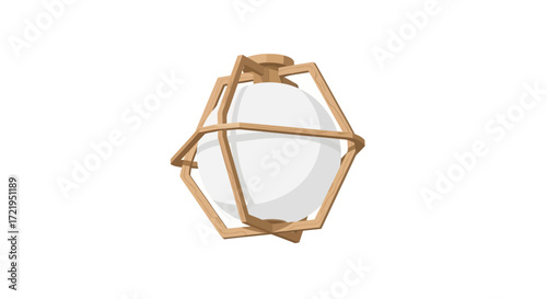Geometric wooden frame housing a spherical translucent modern lamp