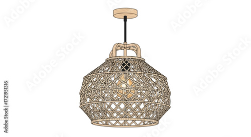 Illustration of a bohemian style pendant light fixture on white backdrop