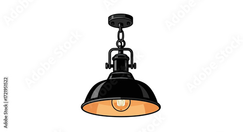 Isolated black industrial pendant light with exposed filament bulb