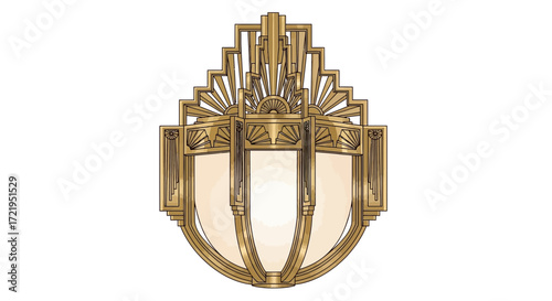 Intricate Art Deco Golden Chandelier Illustration with Geometric Accents
