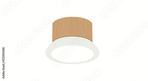 Minimalist illustration of a modern ceiling lamp with wooden mount