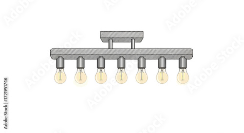 Modern gray light fixture with multiple bulbs, simple design illustration