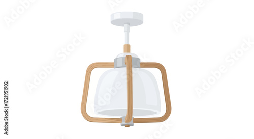 Modern pendant light fixture with wooden frame and transparent glass shade