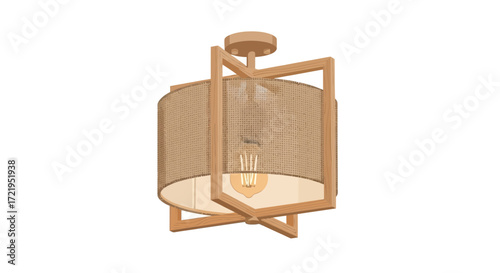 Modern rattan ceiling lamp with wooden frame for home decor accents