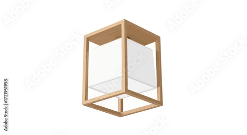 Modern wooden frame lamp with white fabric, suspended for ambient lighting