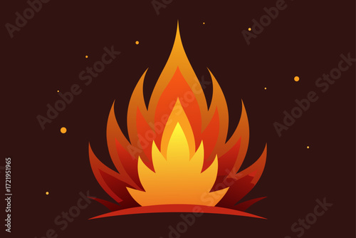 Fiery vector illustration set of a burning bonfire with hot orange flames