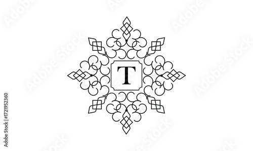 Elegant monogram design with letter T in the center. Vintage emblem or logo. Calligraphic design. Business sign identical to label, icon, cafe, hotel.