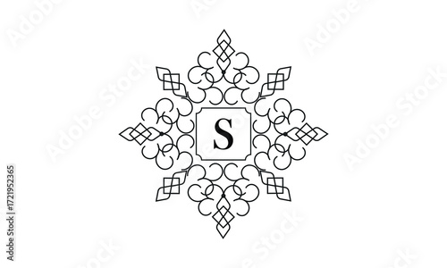Elegant monogram design with letter S in the center. Vintage emblem or logo. Calligraphic design. Business sign identical to label, icon, cafe, hotel.