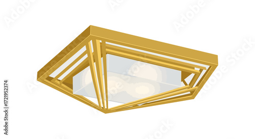 Stylized rendering of a golden geometric ceiling light fixture