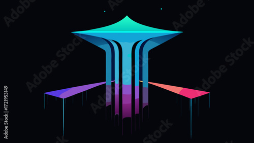 A dazzling 3D render illustration of a glittering furniture icon on a wooden table