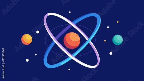 Atomic science icon with molecular technology and nuclear power illustration