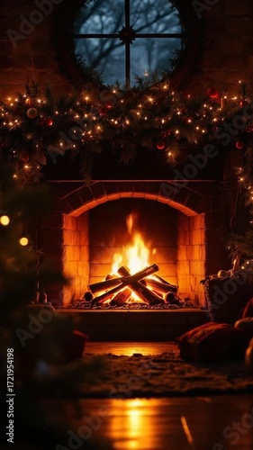 Cozy fireplace christmas scene