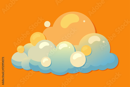 An abstract vector illustration of a cloud and sun in a bright blue summer sky with a rainbow
