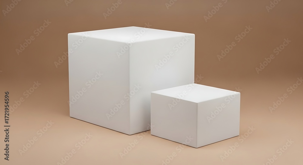 Fototapeta premium Minimalist Presentation Two White Cube Product Stands with Neutral Background