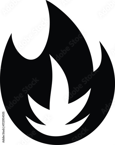 Bold black flame icon symbol representing fire energy heat intensity danger power passion intensity creativity and transformation