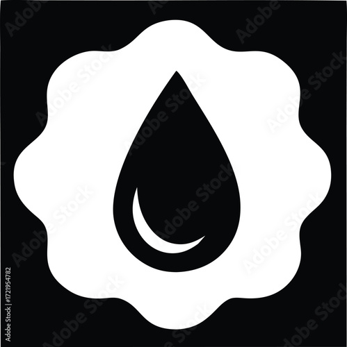 Abstract white water droplet symbol with radial edges on for fluidity and purity concepts