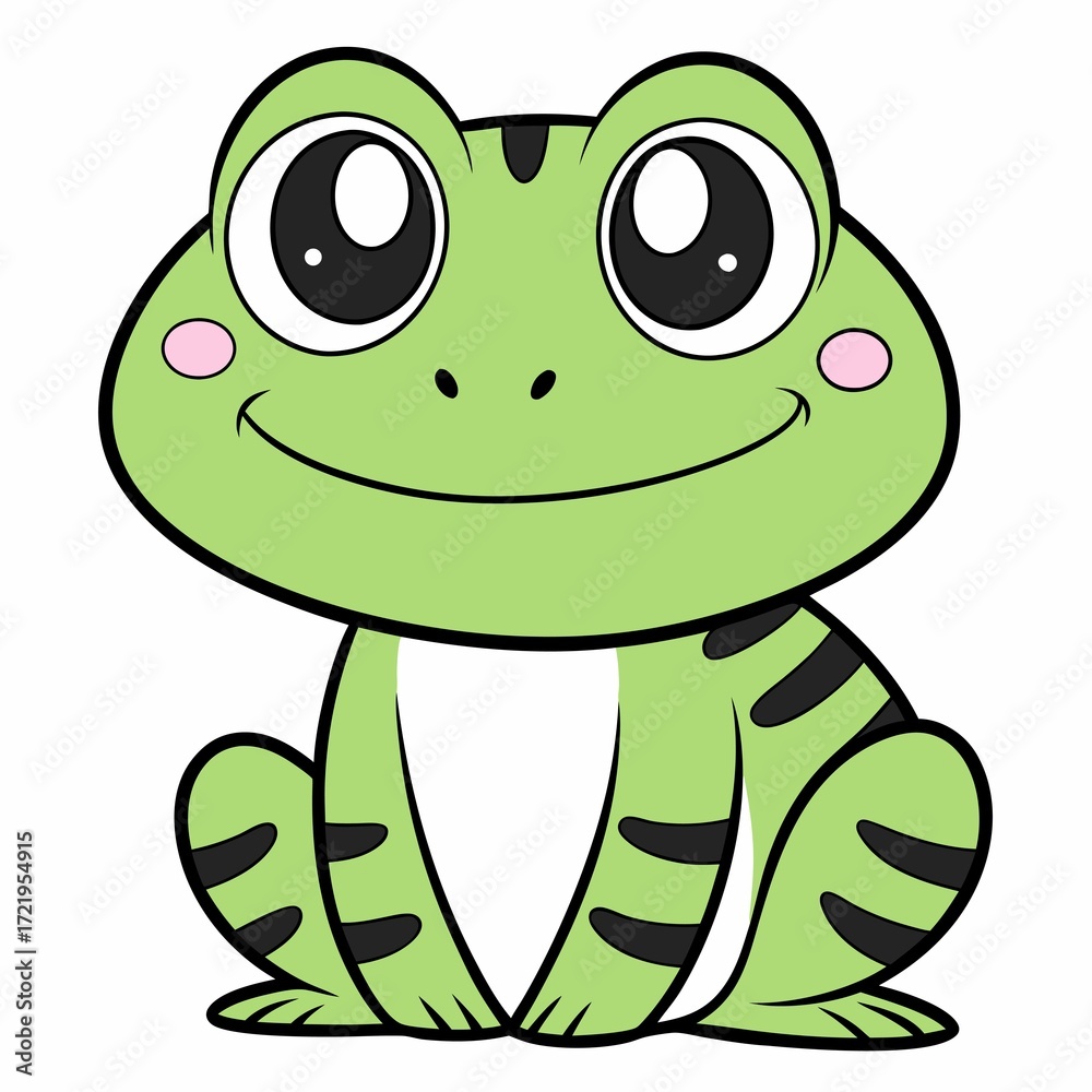 Obraz premium Adorable Green Frog Illustration with Big Eyes A Cute Cartoon Amphibian Character for Children's Content and Nature Related Designs
