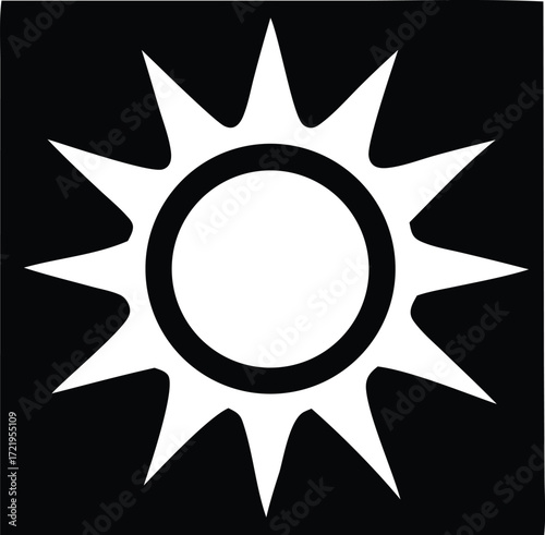 Stylized sun symbol bright light energy celestial body radiant star icon graphic representation for solar power weather forecasts and positive vibes