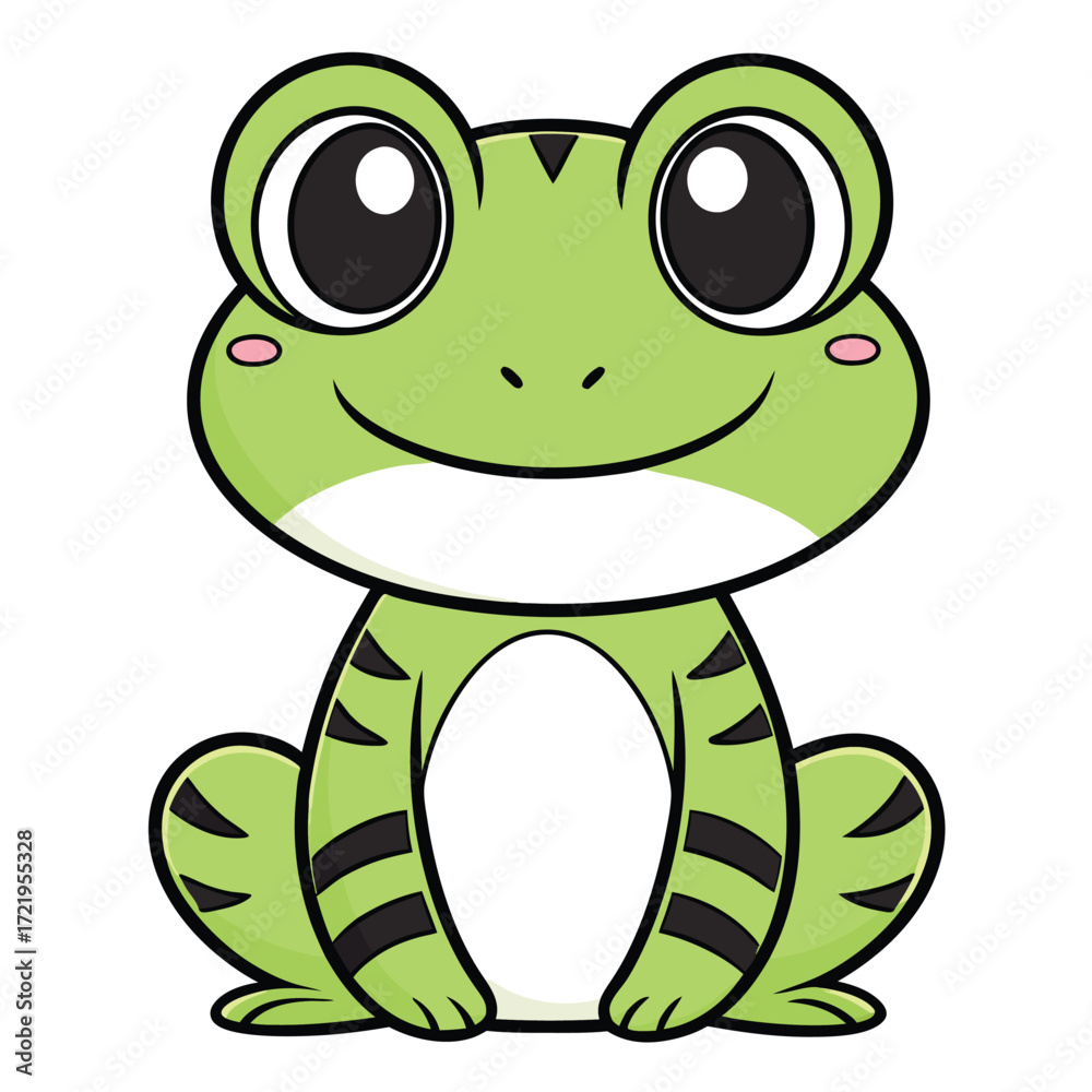 Fototapeta premium Delightful Green Frog Cartoon Character with Big Eyes and a Friendly Smile, Seated and Ready for Adventure
