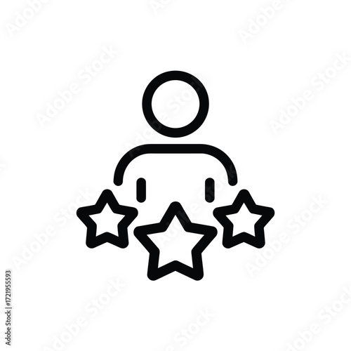 Icon representing a person surrounded by three stars symbolizing achievement and recognition