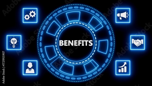 Illustrative digital concept depicting key benefits for business growth and success