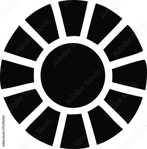 Abstract circular sunburst symbol graphic icon design representing energy light and warmth with radiating elements
