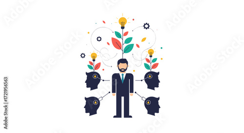 A leader nurturing ideas from multiple minds and fostering innovation and growth for the team.