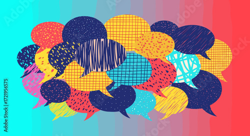 A vibrant collection of colorful speech bubbles symbolizing communication ideas and conversation.