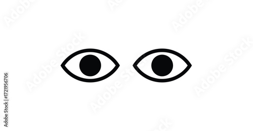  Black and white eye icon with almond-shaped outlines and bold pupils—minimalist symbol for observation, awareness, or visual interface design