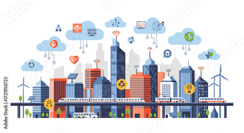 The interconnected smart city infrastructure facilitating sustainable urban development and technological advancement.