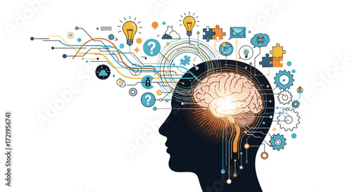 Conceptualizing and visualizing a complex network of ideas flowing from a human head.