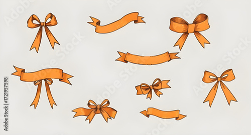 orange ribbon vector, orange ribbon collection, orange ribbon illustration, orange ribbon icons, ribbon set orange, orange decorative ribbons, orange bow ribbons, orange awareness ribbons, orange ribb