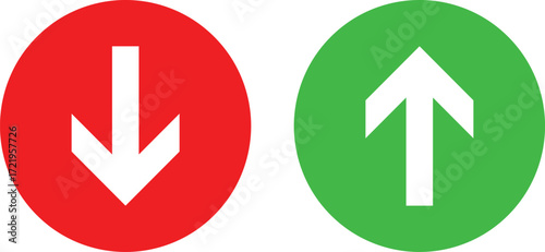 Up and down arrows vector set. Green and red direction buttons.