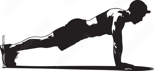 Fitness athlete silhouette performing push-up exercise intense workout bodybuilding strength training