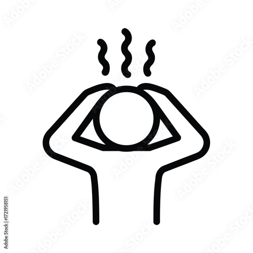 Photos Stylized line art icon of a person holding their head with steam rising