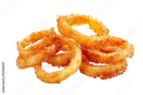 Crispy Golden Fried Onion Rings, isolated on white transparent background