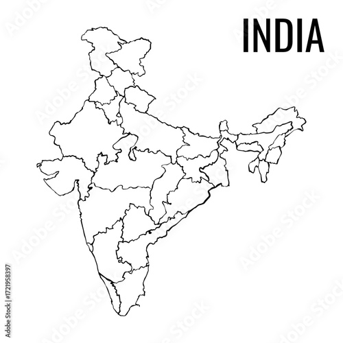 Outline Map of India with State Borders