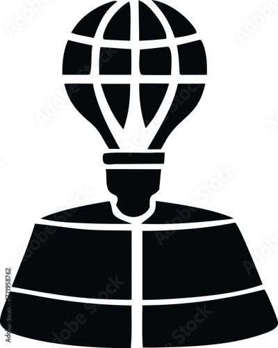 Global idea lightbulb person concept symbolizing innovation and world knowledge with a stylized human silhouette and luminous globe symbol.