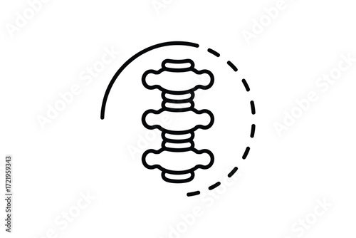 Stylized line art icon of a human spine segment with curved outline