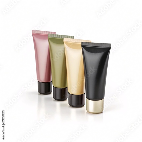 Elegant Skincare Cream Tubes in Soft Pastel Shades on Minimal Background