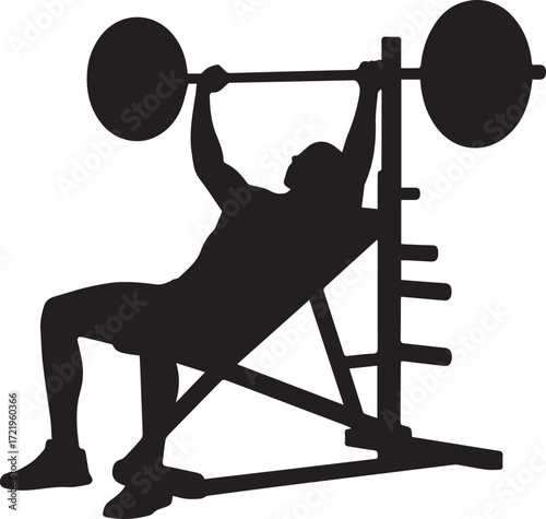 Fitness athlete silhouette doing bench press weightlifting exercise gym workout