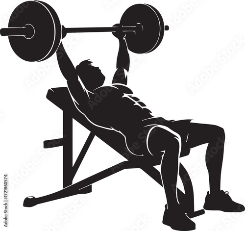 Fitness athlete silhouette lifting weights on incline bench press workout strength training