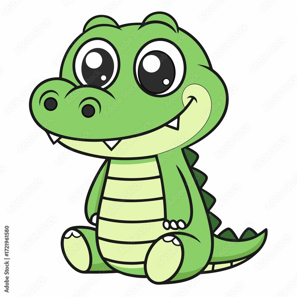 Fototapeta premium A Cartoon Alligator Sitting Down Adorably With a Sweet Smile and Big Eyes Ready to Charm the World