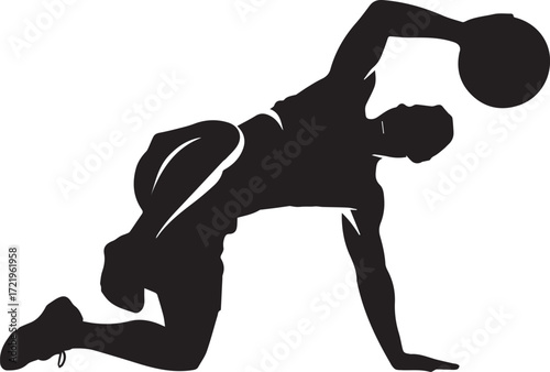 Dynamic silhouette of a fitness athlete performing an exercise with a ball